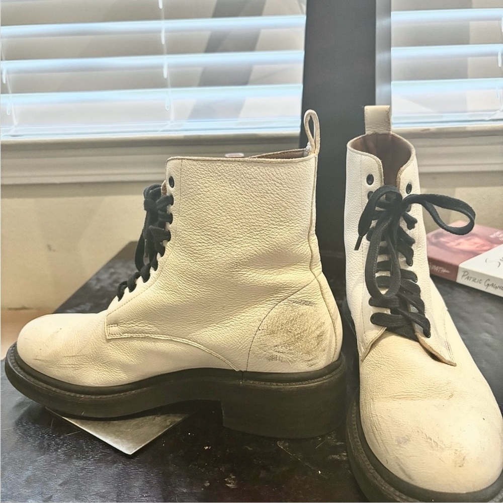 Women’s Frye Alice White Leather Combat Boots - Picture 7 of 16